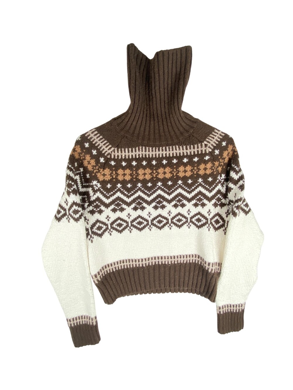 American Eagle Outfitters Sweater Womens Small Brown Fair Isle Ski Turtleneck